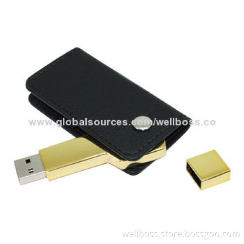 Fashionable Leather USB Flash Drives with 1GB-32GB Full Capacity, Customized Logos are Accepted